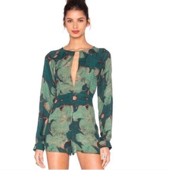 Stone Cold Fox Sienna Silk Romper Green Lily Print Size 1 - Picture 7 of 9